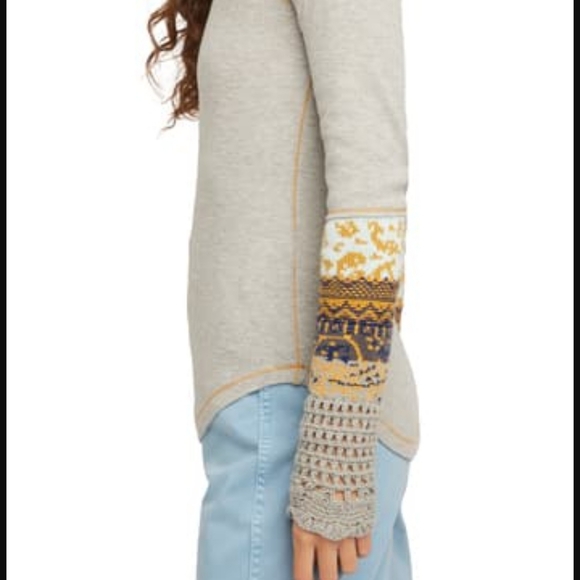 Free People In The Mix Cuff Thermal Tee Heather Grey Color LAST ONE Sz Small NWT - Picture 4 of 13